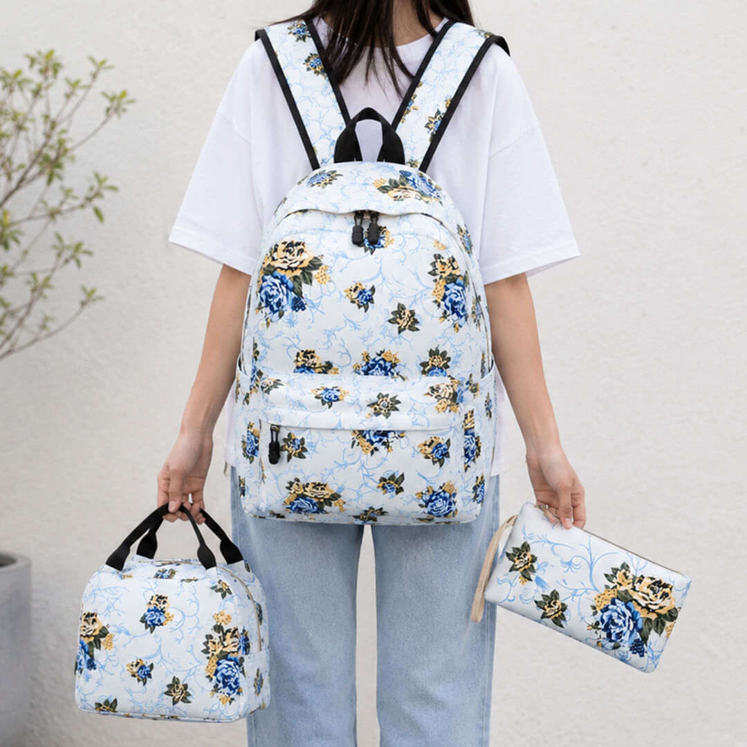 Floral 3-piece school bag set for teenage girls