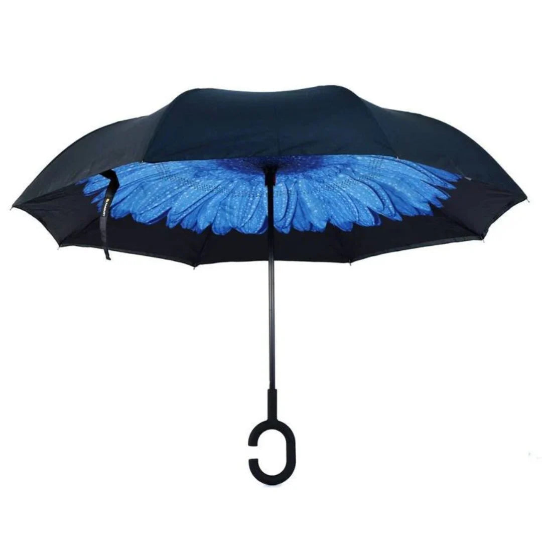 Windproof Reverse Double Layer C-Handle Flower Umbrella