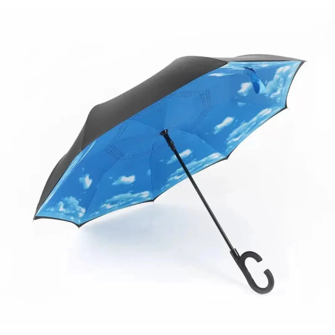 Windproof Reverse Double Layer C-Handle Flower Umbrella