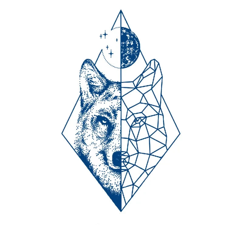 Wolf Semi-Polygon Dotted Art Semi-Permanent Jagua Tattoo