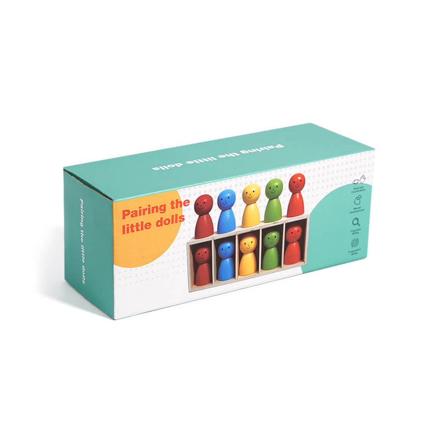 Family playing wooden color matching and memory board game