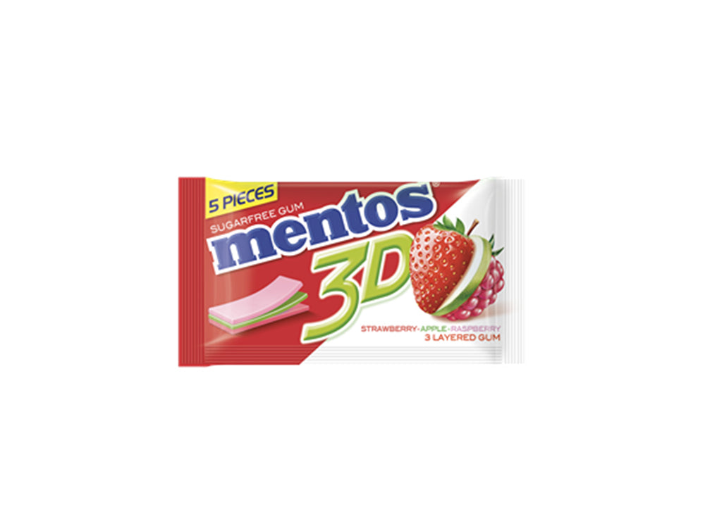 Mentos 3D Strawberry Apple Raspberry Gum 5 Pieces