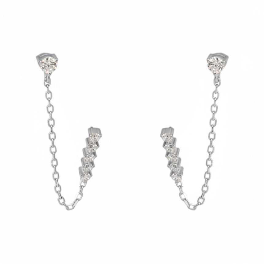 Yamor Jewelry Polo Exchange silver earrings with cubic zirconia stones and chain detail.