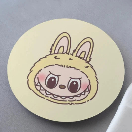 Yellow Labubu MDF Coaster 3.75 inches by 3.75 inches