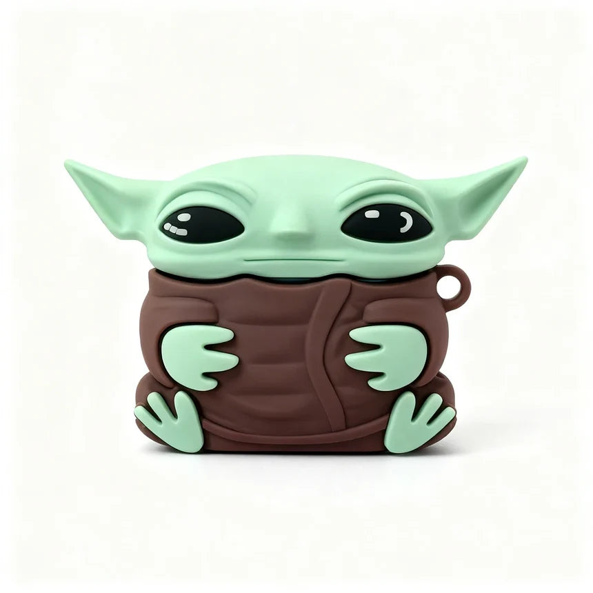 Silicone case shaped like a character with green head and brown body on a white background
