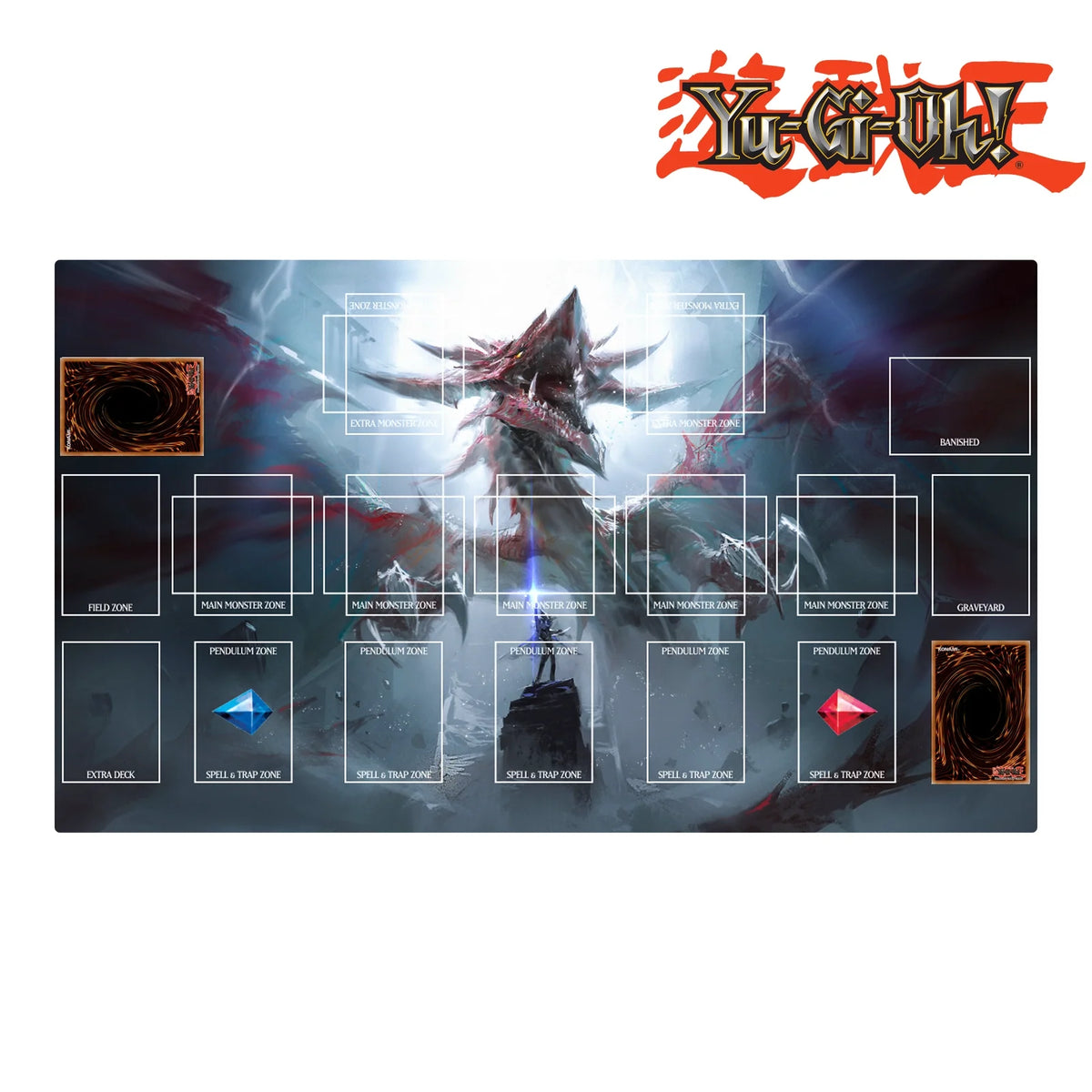 Yu-Gi-Oh! game mat with dragon design and branding